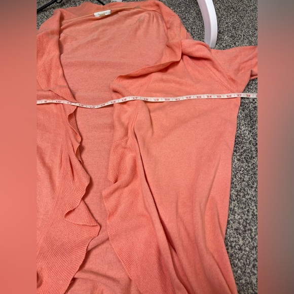 Garnet Hill Peach Ruffle Long Line Open Cardigan XL Cashmere Cotton Lounge - Picture 9 of 10